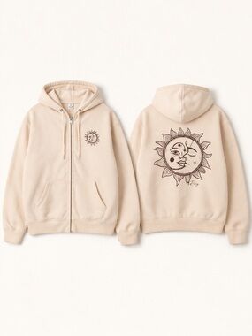 Roxy Beige Hoodie Jacket with Sun and Moon Graphic size Small Nwt Women.